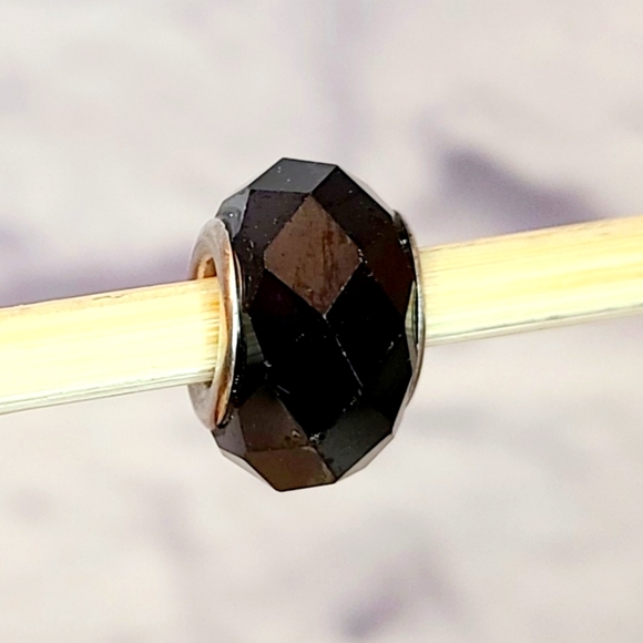 Faceted Glass and Silver Large Hole Bead - Picture 3 of 5